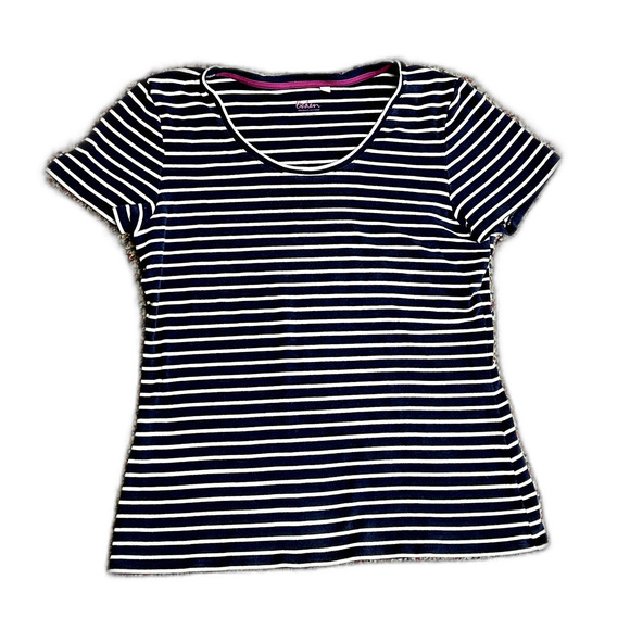 Boden Navy White Striped Scoop Neck Short Sleeve Essential Jersey T-shirt Size L - Picture 1 of 10
